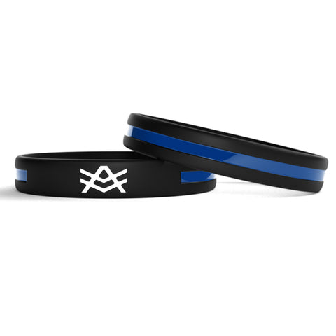 WB2 Silicone Wristband with a Thin Blue Stripe Down the Middle